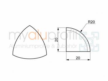 Verbinder Abdeckkappe 20x90° ZN Nut 5 I-Typ